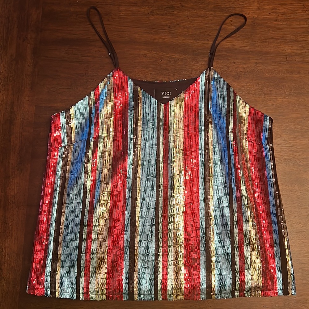 Sequin spaghetti strap top